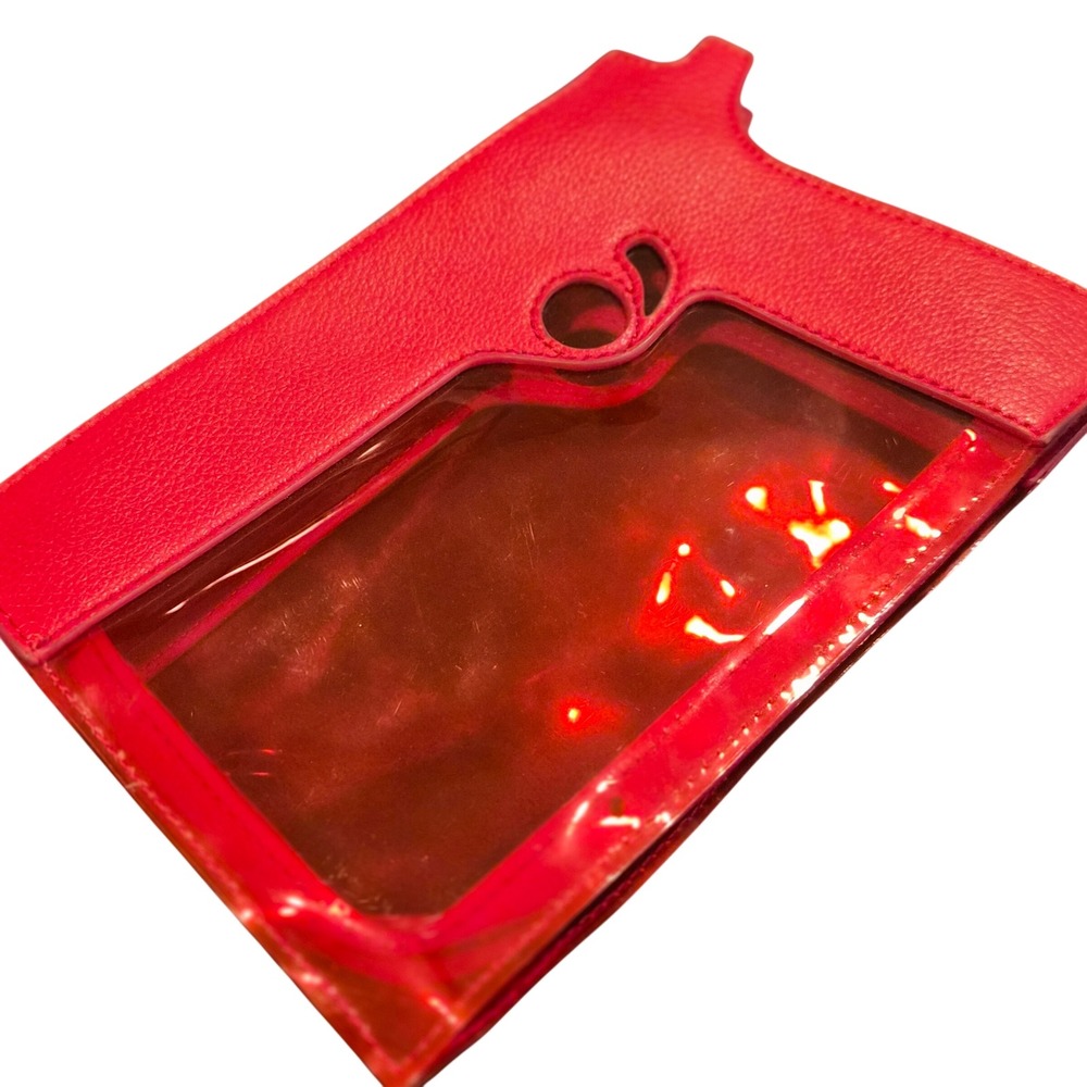 Maniere De Voir Red Gun Shaped Transparent Crossbody Bag Vegan Leather Chain - Picture 4 of 8